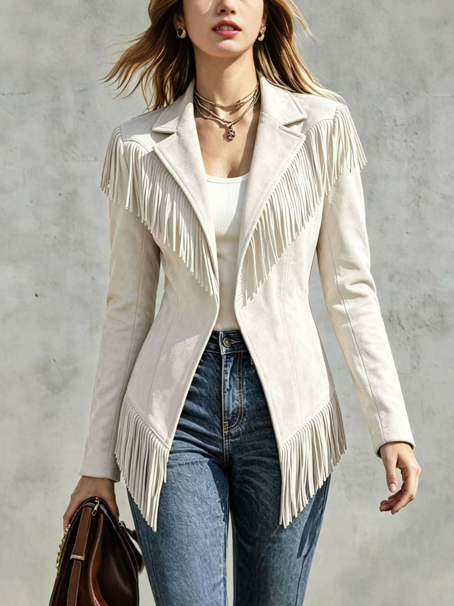 Moss jacket with hip-length and open-front