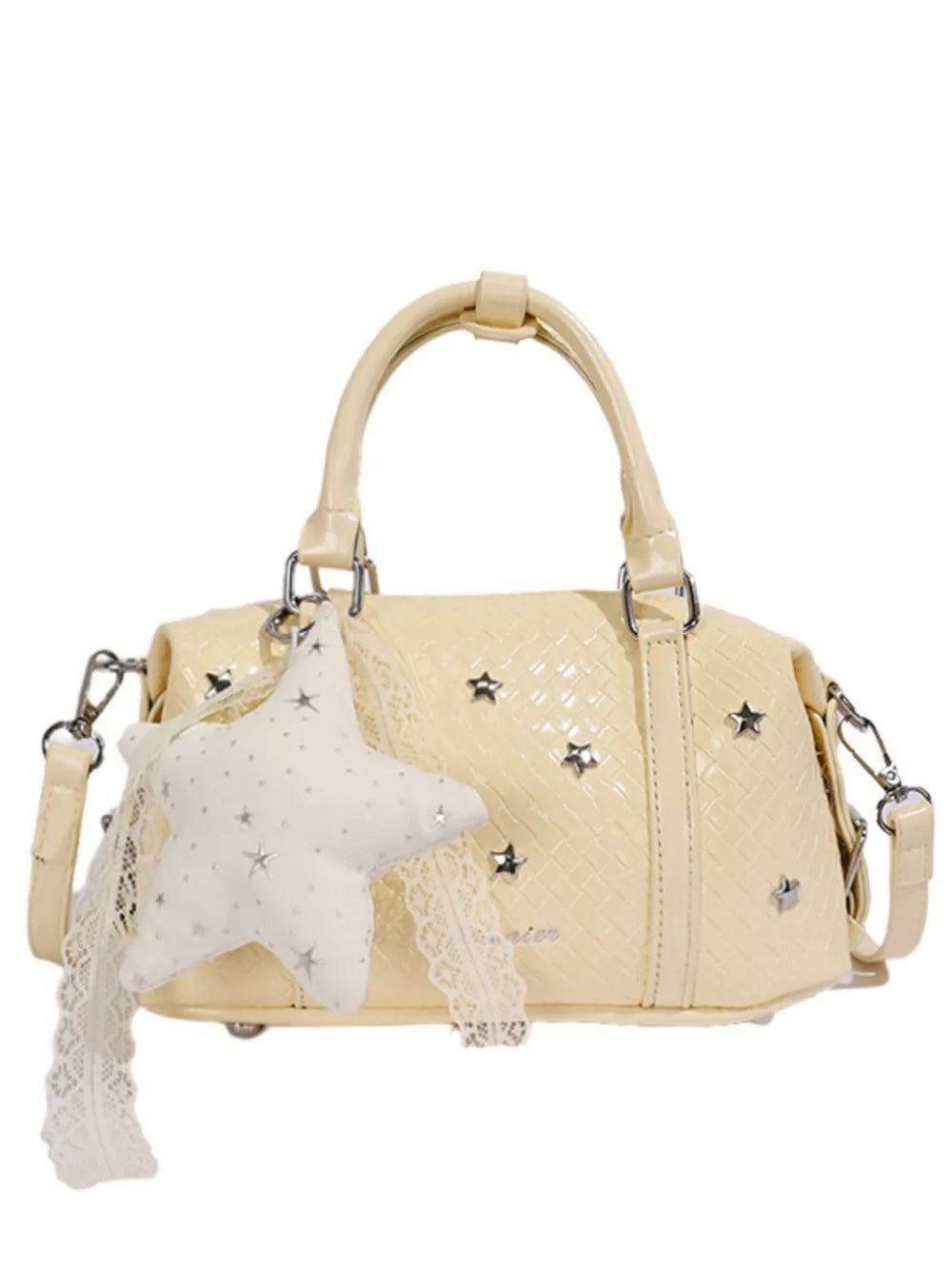 crossbody bag featuring star in pale yellow with PU Leather Imported Size &amp texture