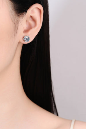 Silver octagonal halo moissanite stud earrings in 925 sterling silver.