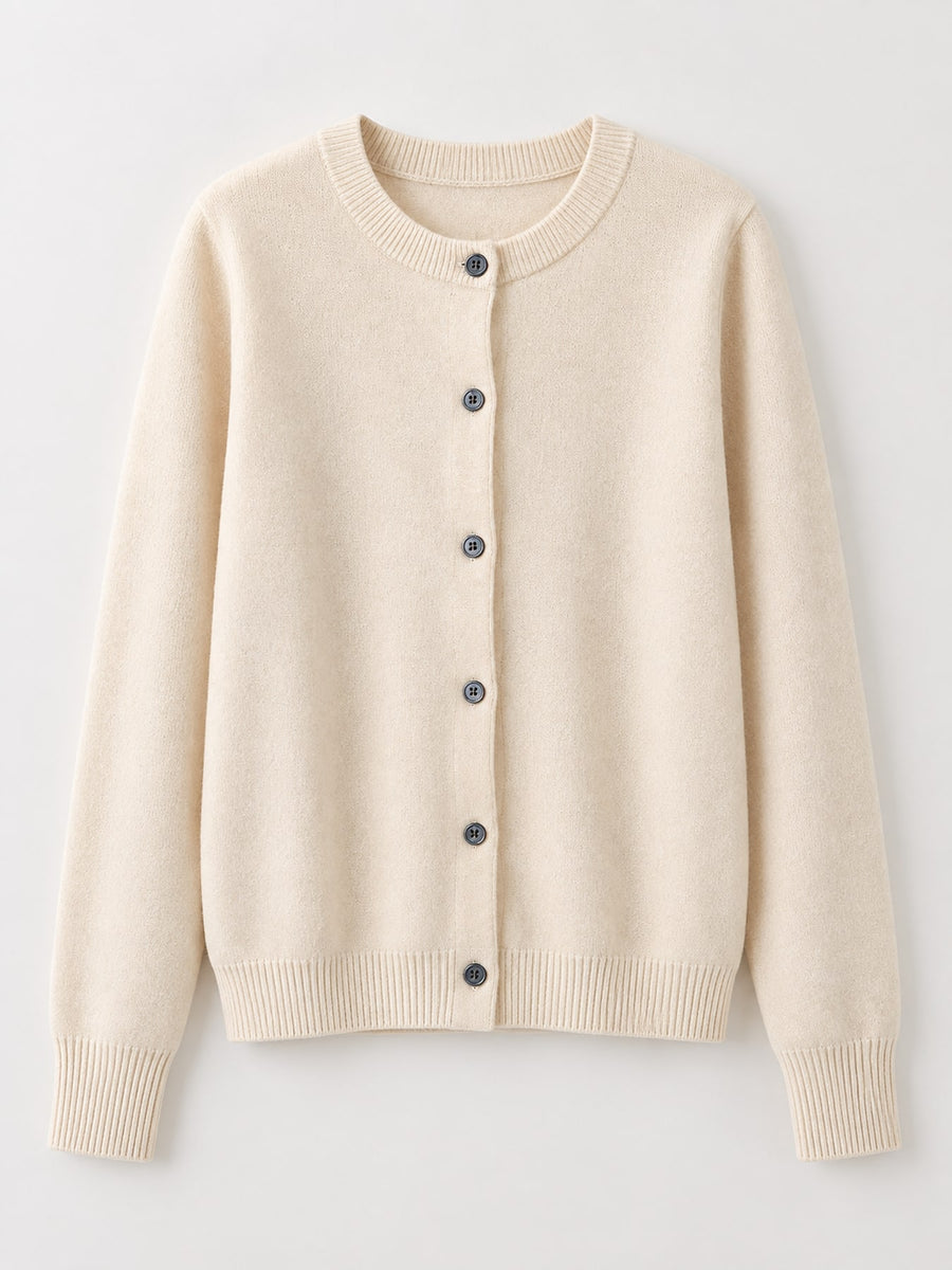 Burgundy cardigan with hip-length and button-front