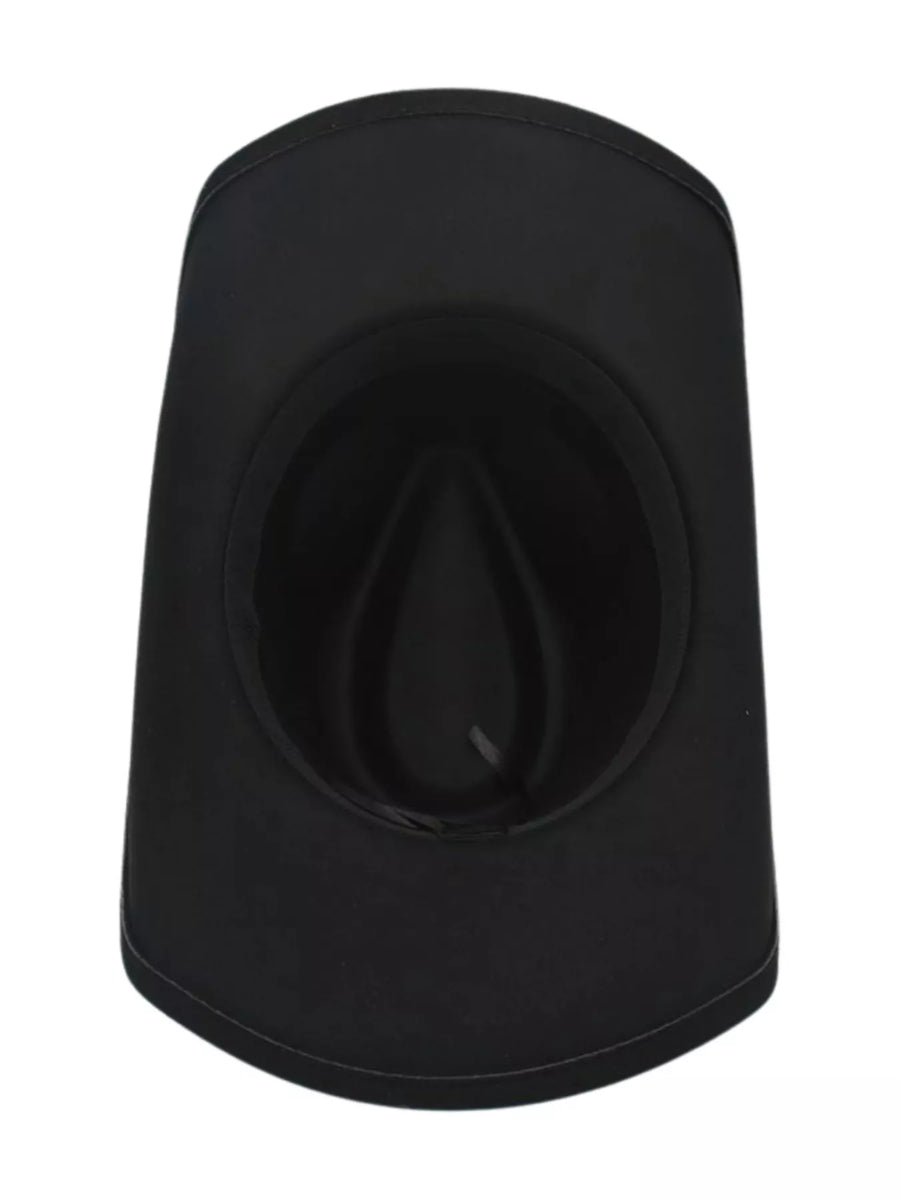 Black polyester cowboy hat with classic shape and comfortable fit.