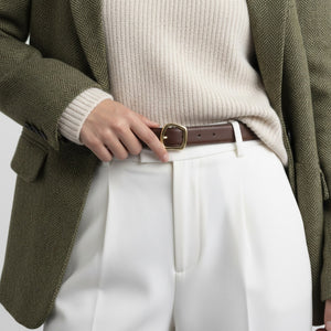 Brown cowhide leather belt with golden buckle