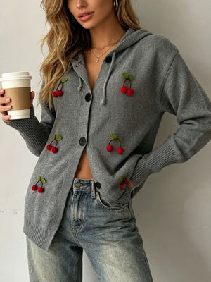 vintage-inspired cardigan in Gray with hooded