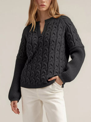 Khaki pullover sweater with ribbed and long sleeve