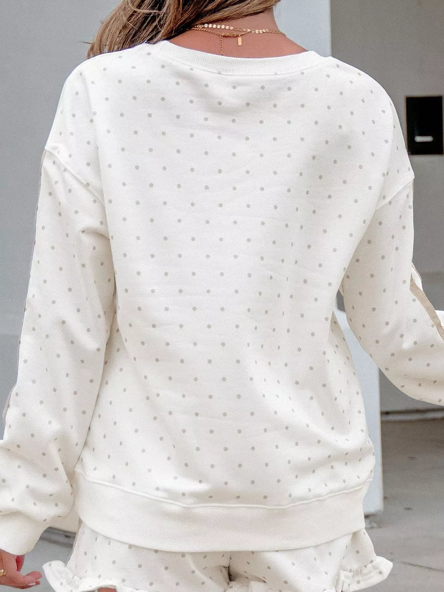 lounge set in White with polka dot and pocketed