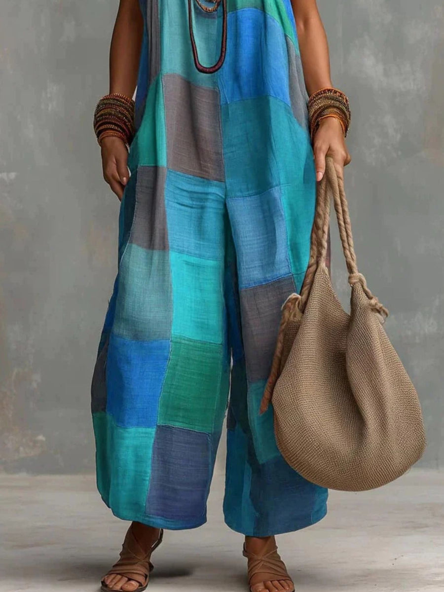 teal loose jumpsuit with halter