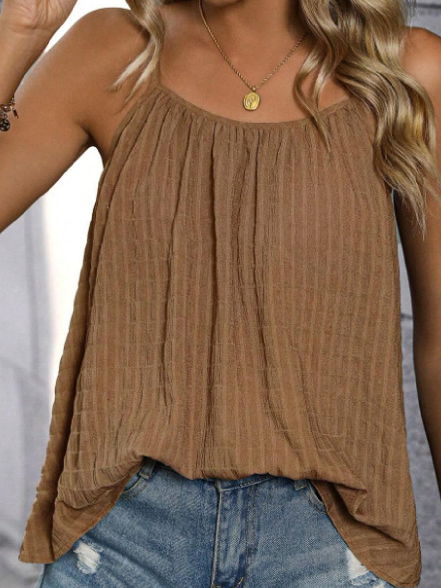 Casual Textured Cami in Green with pleated