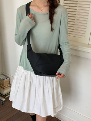 PU Leather Imported Size &amp crossbody bag in Yellow with crescent silhouette
