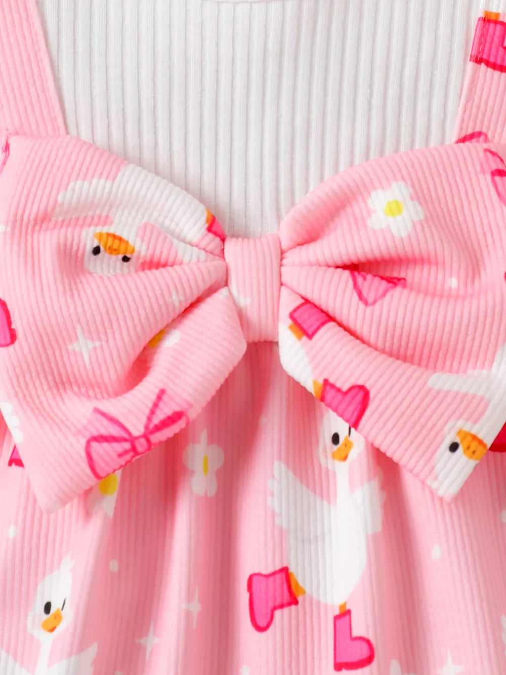 Pink with Children's Bow Duck Print Romper With Headband in Pink