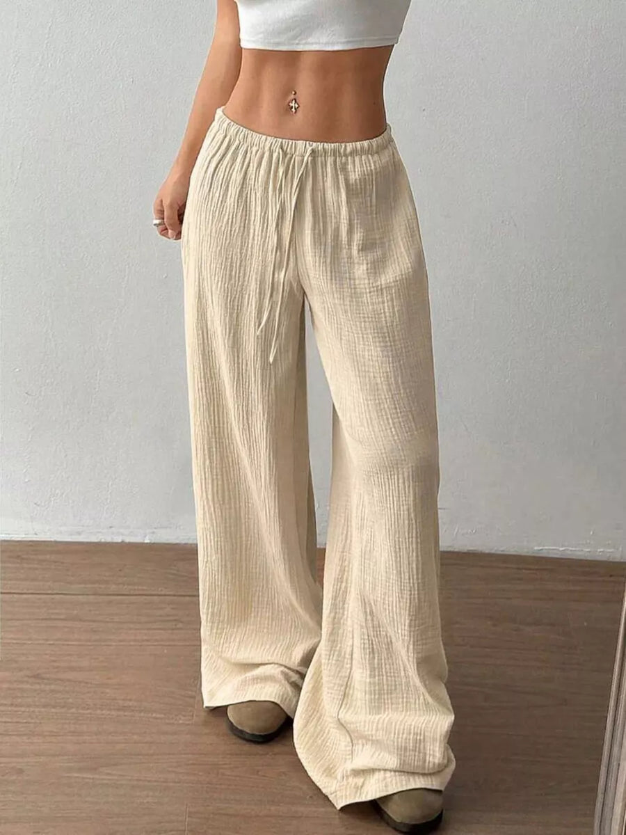 Wide-leg Drawstring Cotton Pants, view 28