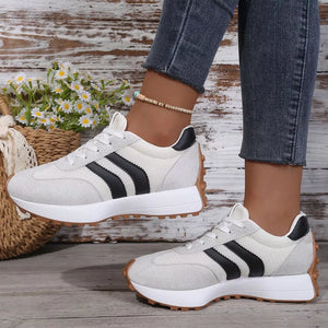 White Lace Up Round Toe Sneakers