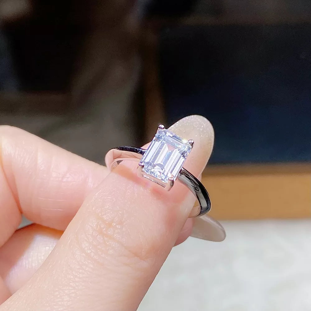 ring in clear with geometric and moissanite stone