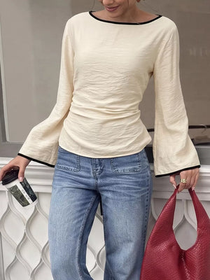 Contrast Trim Flare Sleeve Blouse option 5