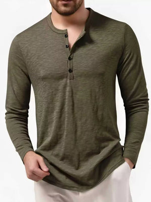 Men's Long Sleeve Henley T-shirt in White