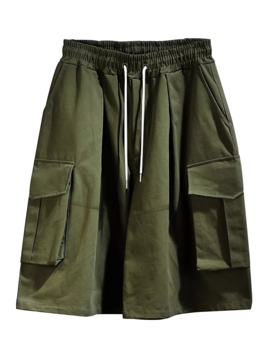 Men's Full Size Cargo Shorts With Drawstring Waist in Light Gray
