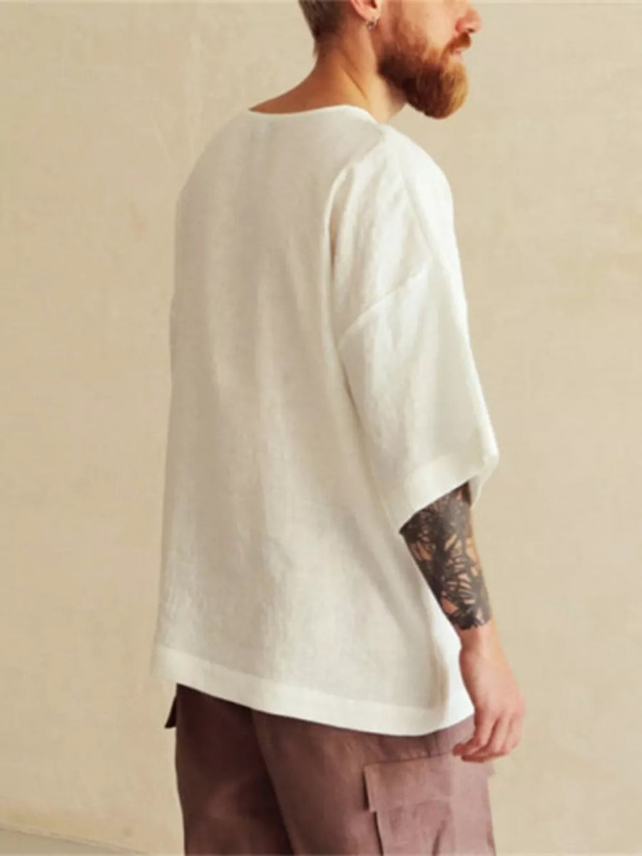White with Men's Loose Fit Round Neck T-shirt Plus Size