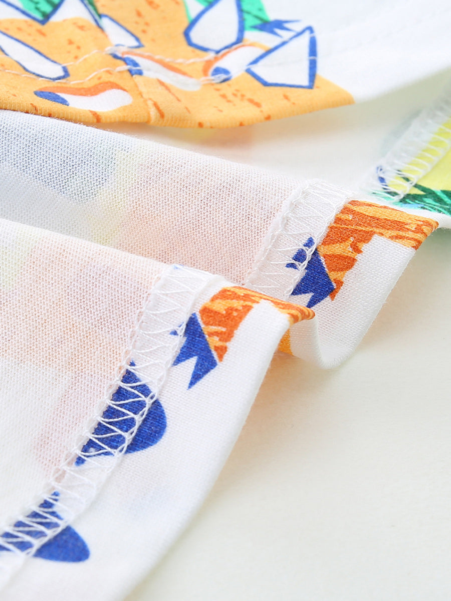 Children's cotton t-shirt with dinosaur print and stitched hem detail.