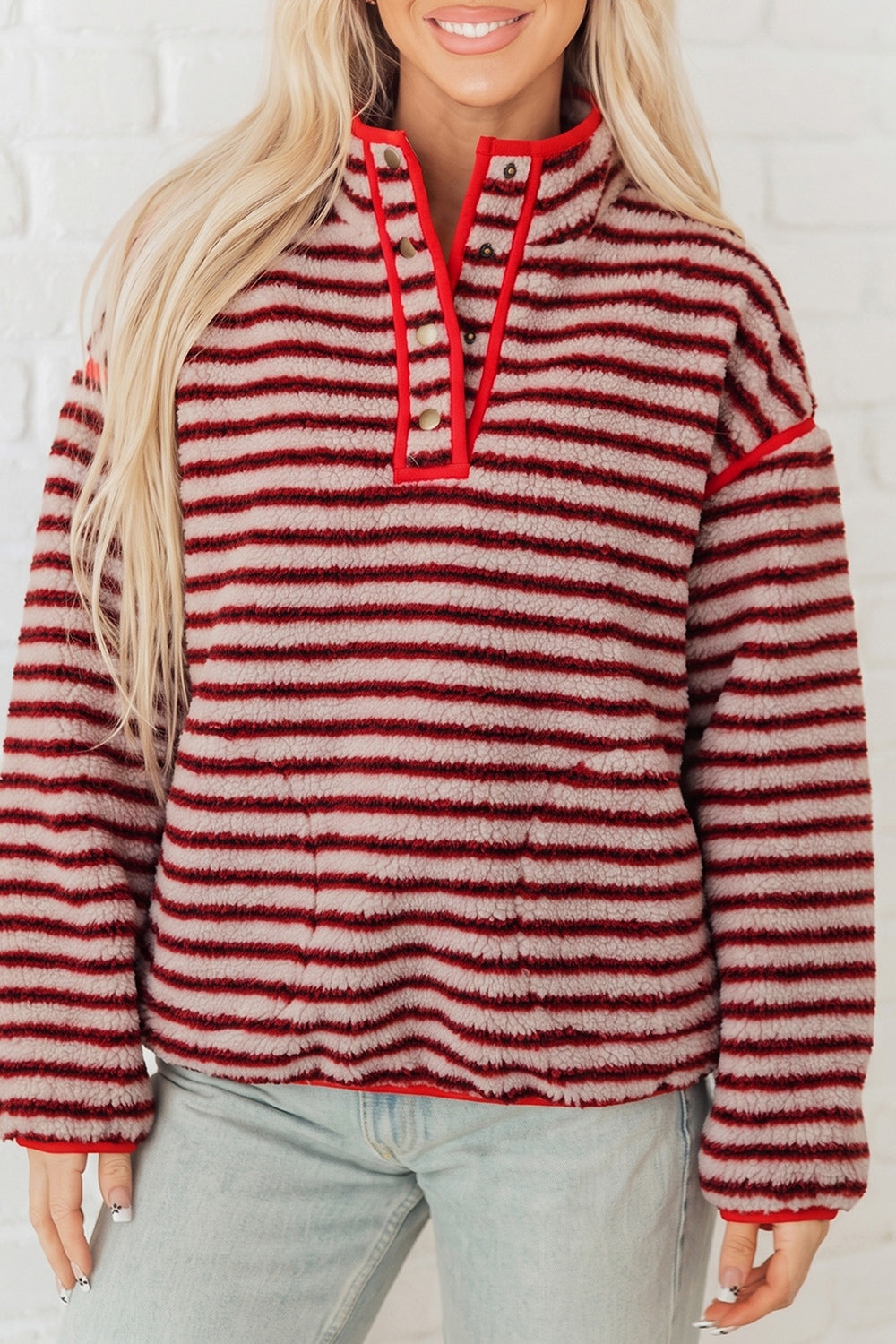 burgundy sweatshirt with striped and henley