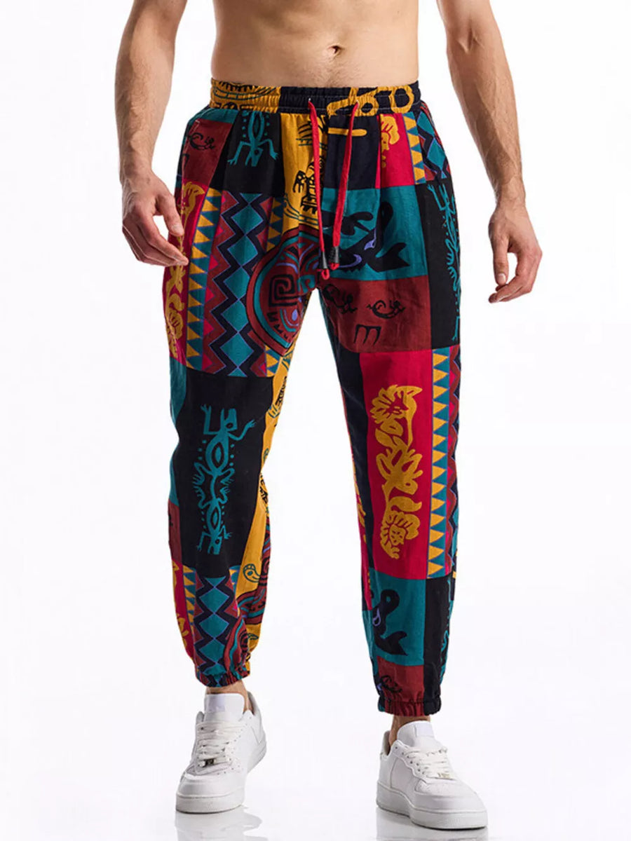 Men's Full Size Printed Drawstring Casual Pants in Chocolate, view 11