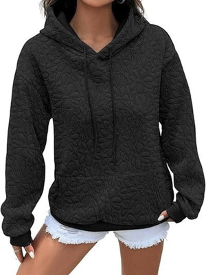 100% polyester Care instructions: Machine wash cold pullover hoodie in black with relaxed silhouette