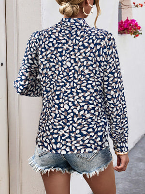 Printed Button-Down Long Sleeve Shirt in Dark Blue