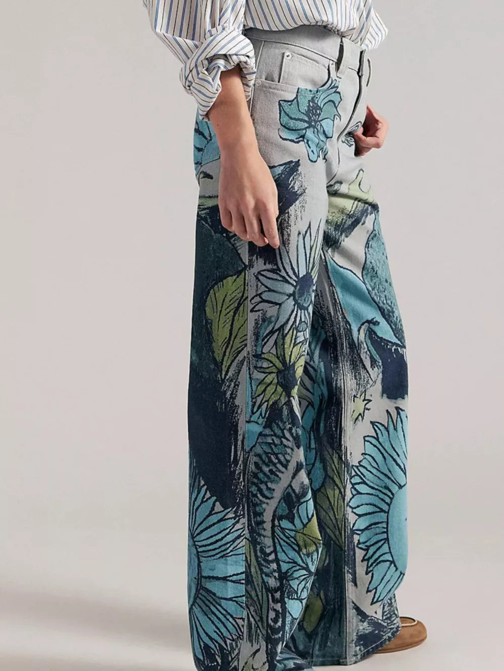 wide-leg jeans in Malachite Green with high-waisted and full-length