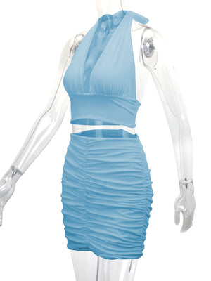 Light Blue two-piece set with tied and sleeveless