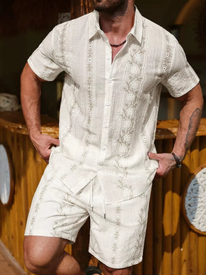 cream button-up shirt with floral and collared