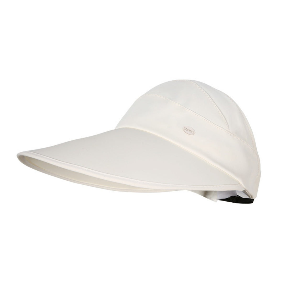 Premium wide brim sun visor hat in beige with button detail and comfortable fit.