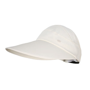 Premium wide brim sun visor hat in beige with button detail and comfortable fit.