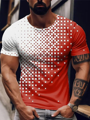 Men's red and white gradient dot print crew neck t-shirt