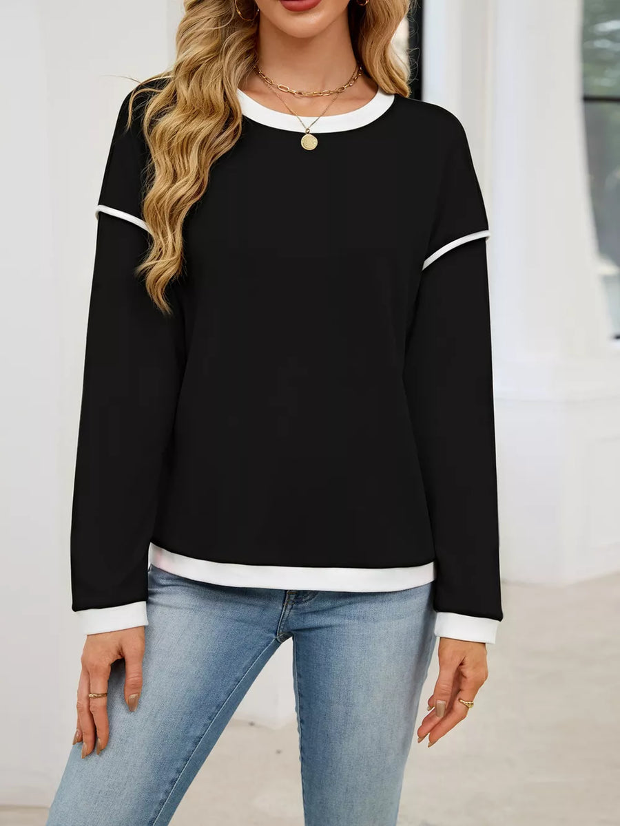 Green Contrast Trim Long Sleeve Sweatshirt