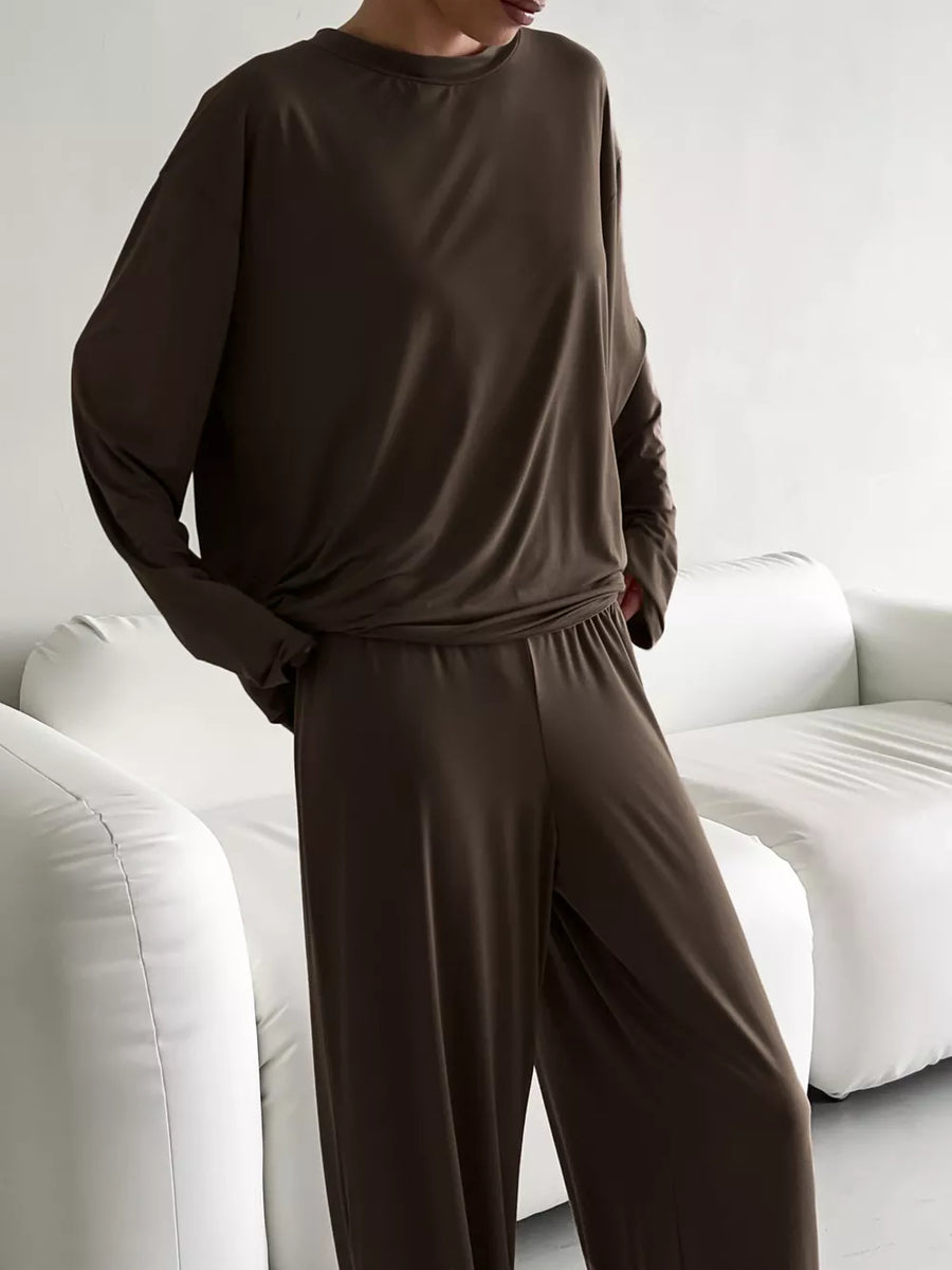 minimalist pajama set in slate gray with round neck
