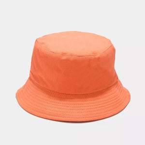 Solid Color Cotton Bucket Hat in Orange with stitched brim