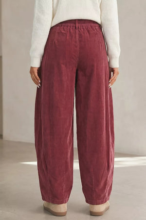 Elastic Waist Drawstring Corduroy Casual Pants option 5