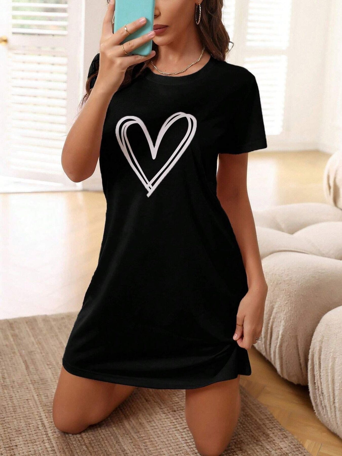 Purple sleep shirt with pullover and heart-print