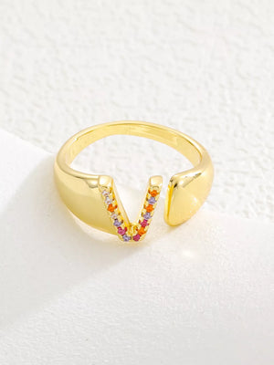 18k Gold-plated Zircon Letter Ring in M with gold-plated