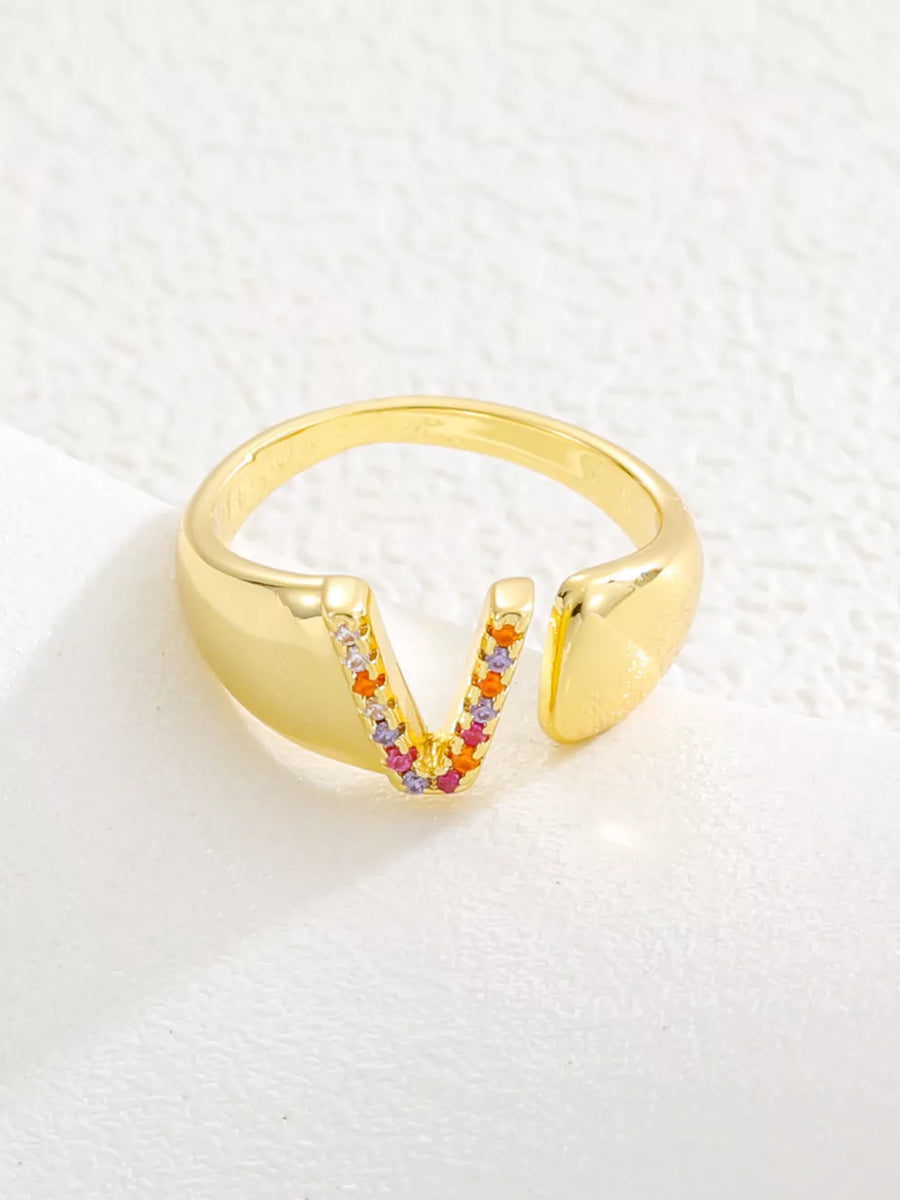 18k Gold-plated Zircon Letter Ring in M with gold-plated