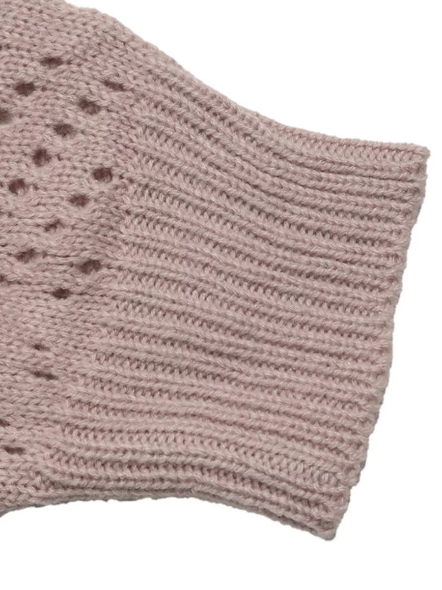 mock neck sweater in Pink with lace detail and hip-length