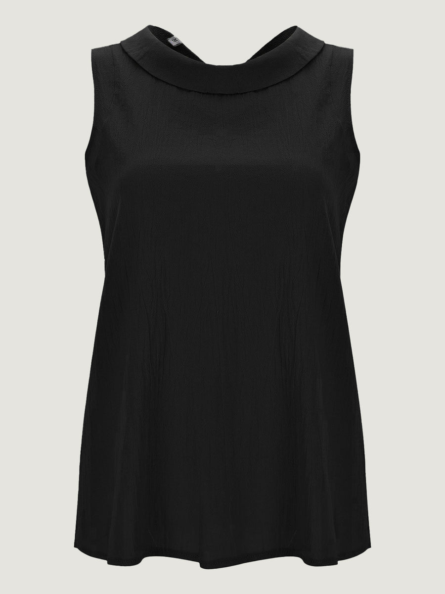 Black sleeveless Peter Pan collar blouse with textured fabric