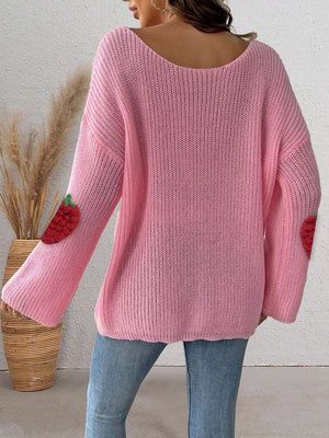 Strawberry Applique Oversized Sweater in Black with applique