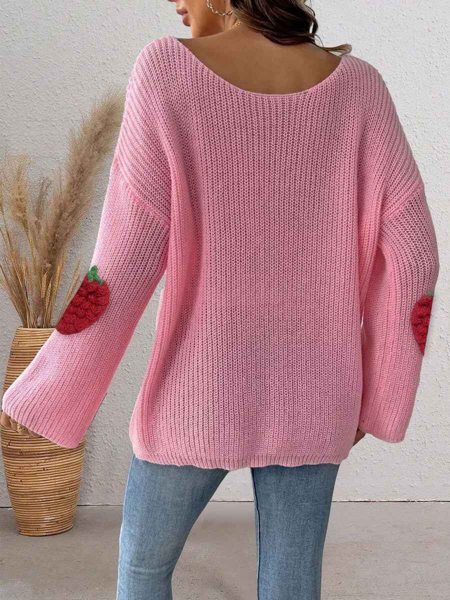 Strawberry Applique Oversized Sweater in Black with applique