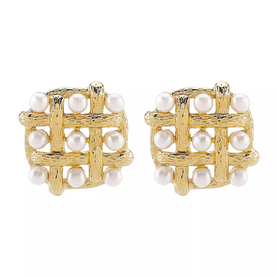 earrings featuring grid in Gold with Synthetic Pearl,18K Gold-Plated,Alloy,Silver-plated Care instructions: Avoid wea texture