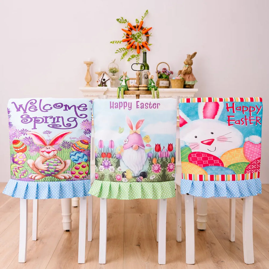 Easter bunny chair covers with ruffles and spring/Easter prints