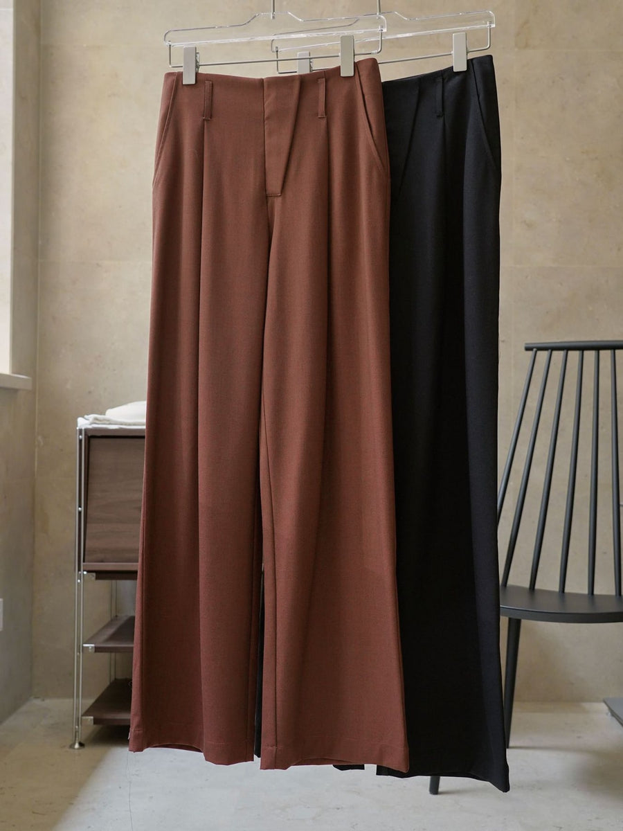 Dark Red wide-leg pants with full-length and zip-front