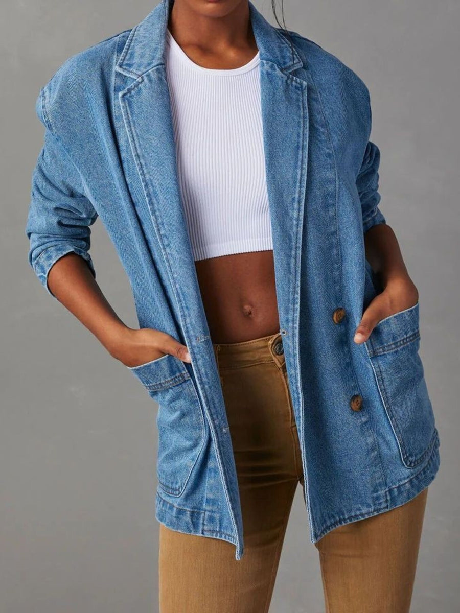 95% cotton,5% spandex Care instructions: Machine wash cold blazer in Light Blue with relaxed silhouette