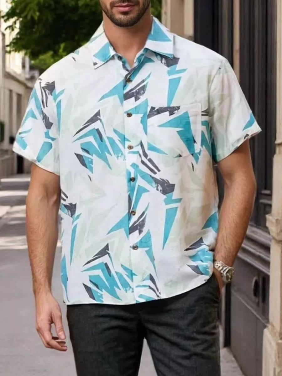 white button-down shirt with geometric and collared