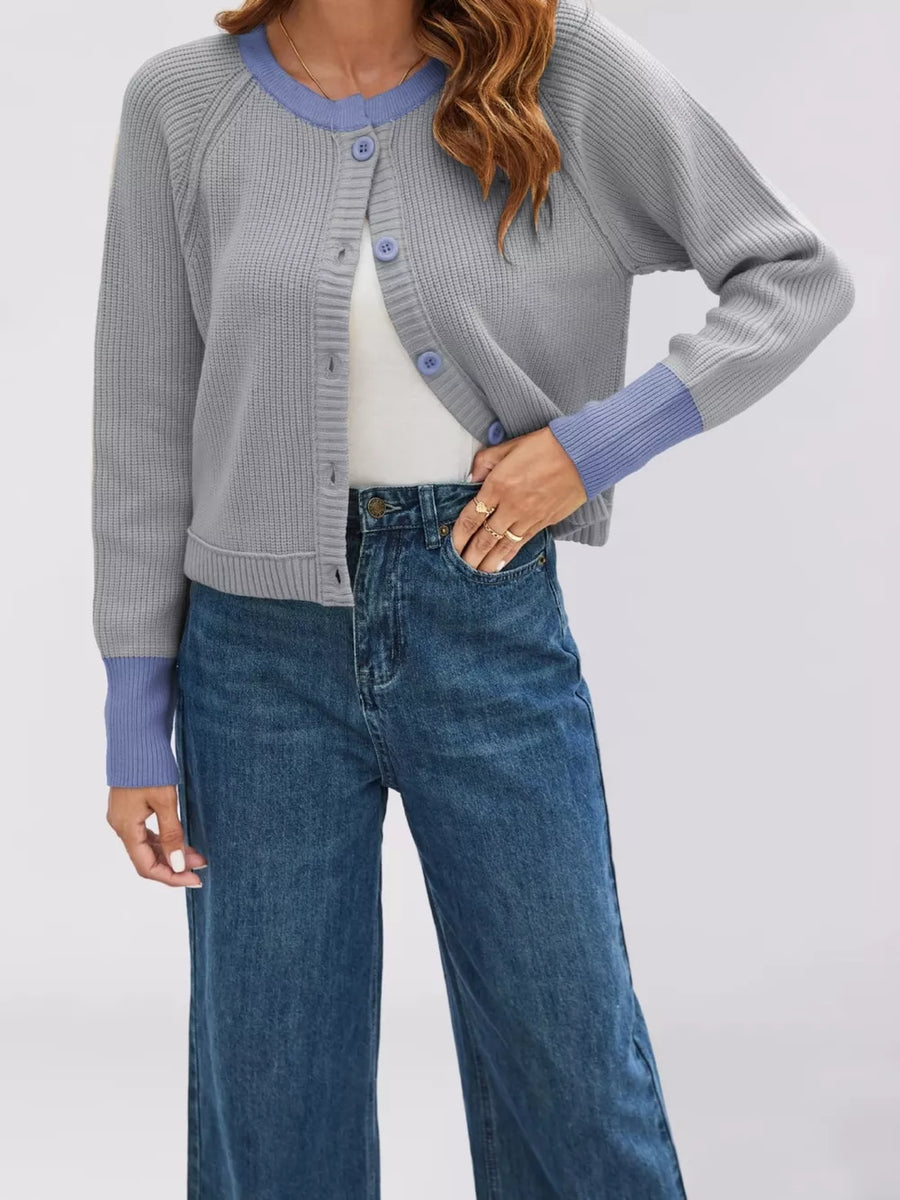 cardigan featuring color-block in Gray with 50% Rayon 28% Polyester 22% Nylon Care instructions: Machine wash cold texture