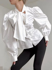romantic blouse in optic white with mock neck