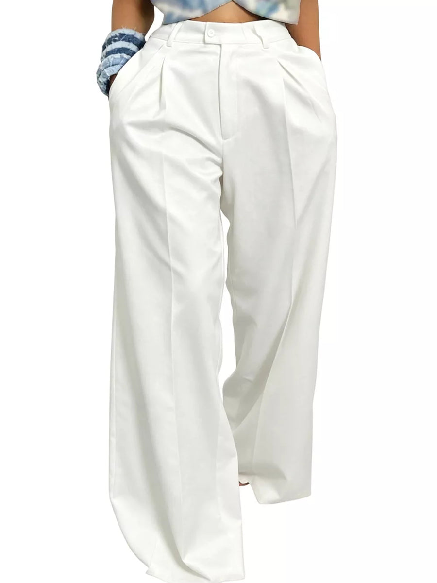 Wide Leg Pleated Pants in White